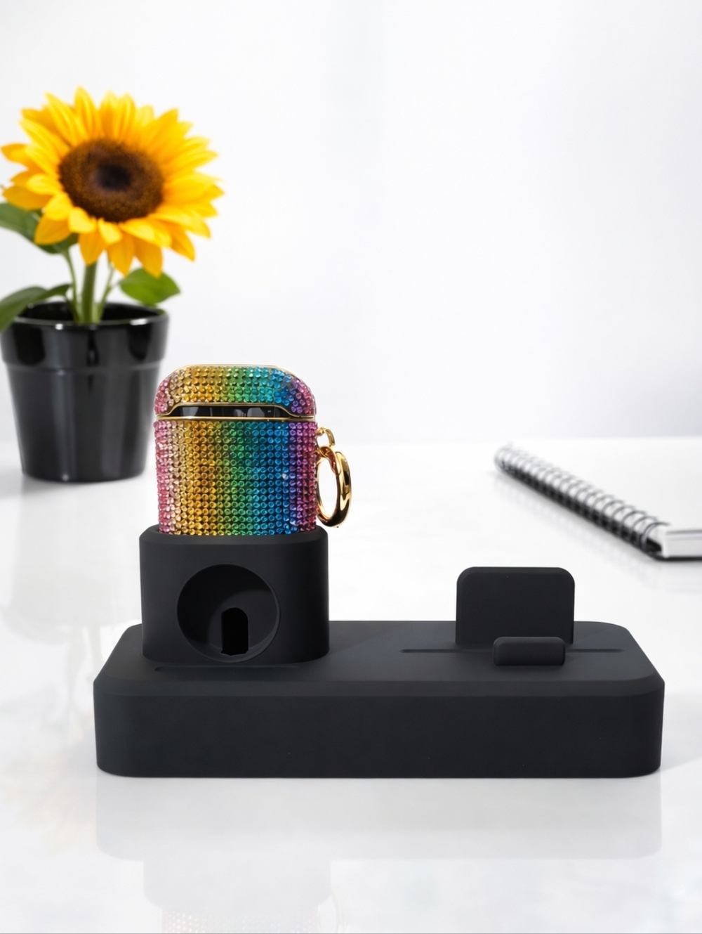 🌻 Apple Charging Station Rhinestone AirPods Case 4 Apple Watch & iPhone